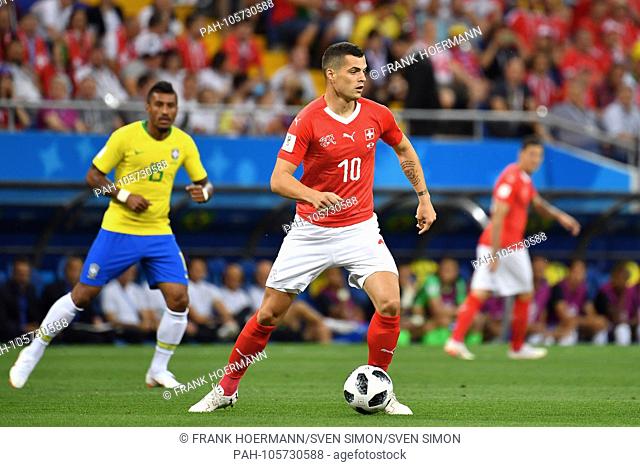 Granit XHAKA (SUI), Action, Single Action, Frame, Cut Out, Full Body, Whole Figure. Brazil (BRA) -Switzerland (SUI) 1-1, Preliminary Round, Group E, match 09