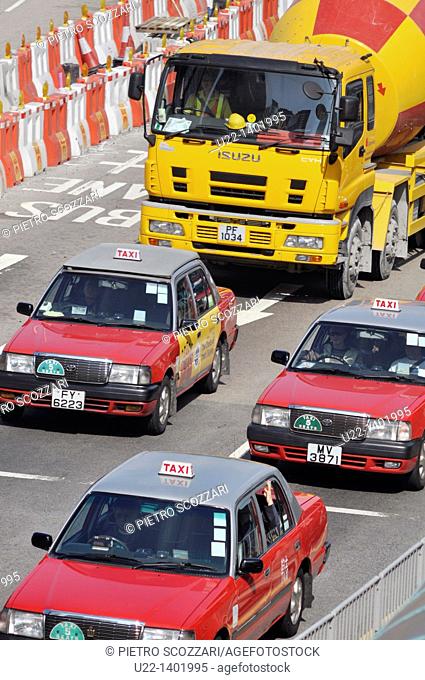 Hong Kong: taxis and truck in Central