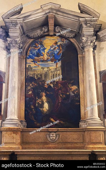 Painting by Tintoretto Il miracolo di S. Agnese, in church, Chiesa della Madonna dell'Orto, Church of the Holy Sepulchre by Tintoretto, Venice, Italy, Europe