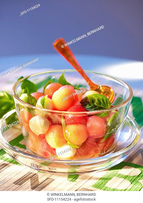 Melon salad with mozzarella and tomato vinaigrette