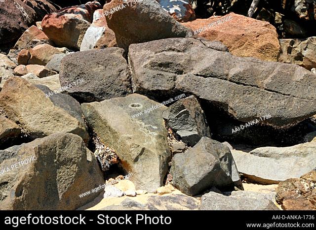 Rocks on beach, Ampangorinana Village, Nosy Komba Island, Madagascar