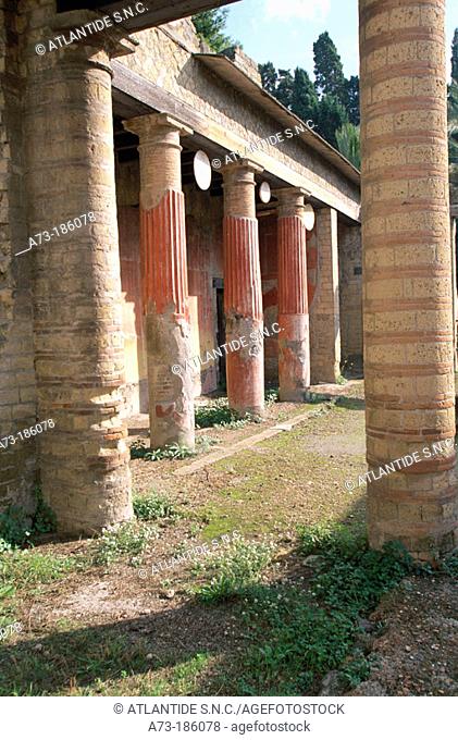 'Atrium' (courtyard) of House with Telephus' relief, ruins of the old Roman city. Herculaneum. Italy