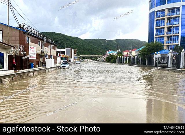 RUSSIA, KRASNODAR REGION - JULY 12, 2023: A view of a section of the Russian route A147 Dzhubga-Sochi in the Tuapse District