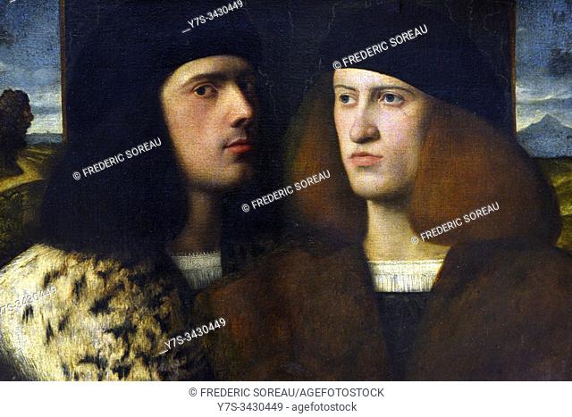 Portrait of two young men. 16 th century. Renaissance. Unknow artist. Louvre museum, Paris, France