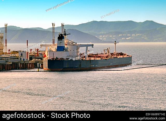 tanker loaded with crude oil at the port, around established security zones