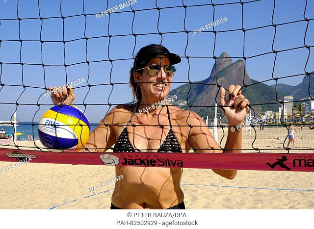 Jackie Silva, Brazil's first Olympic gold medallist in women's volleyball in Atlanta 1996, in front of her volleyball school at the beach of Ipanema in Rio de...