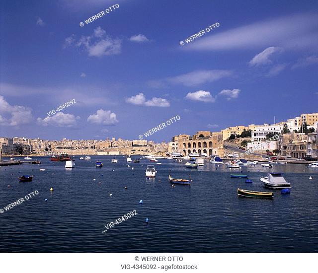 Malta, M-Kalkara, Bootshafen, M-Valletta, Stadtansicht, Stadtpanorama, Malta, M-Kalkara, marina, M-Valletta, city view, panoramic view, UNESCO, Welterbe