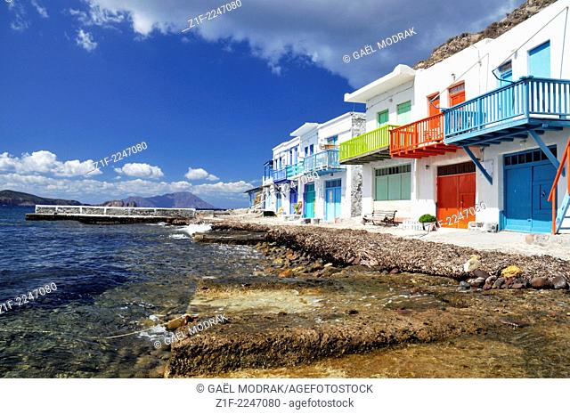 The small colored village of Klima in Milos island, Greece