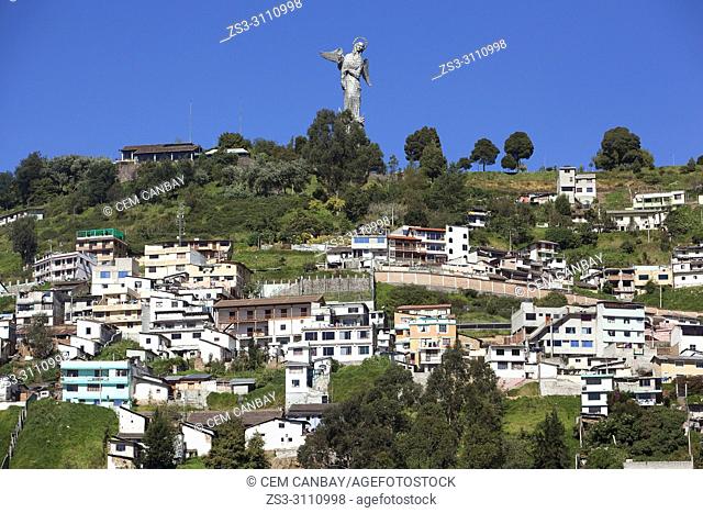 View to the Virgin of Quito-Virgen de Quito statue at Cerro Panecillo, Quito, Ecuador, South America