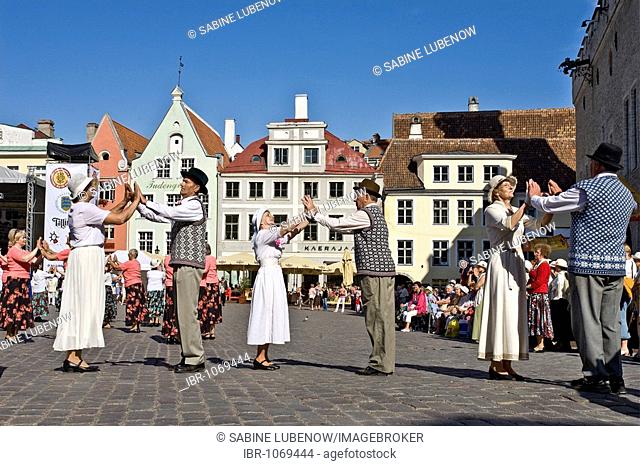 Dance droup, old town festival, town hall square, Tallinn, Estonia, Baltic States, North Europe
