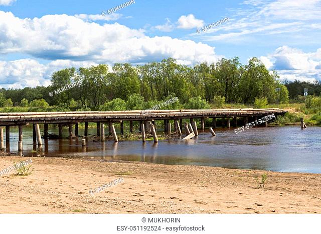 Wooden road bridge near the village of Klopovskaya, Velsky district, Arkhangelsk region, Russia