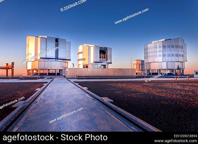 CERRO PARANAL, ATACAMA DESERT, CHILE - OCT. 5, 2010: The VLT, Very Large Telescope complex at the European Southern Observatory located on Cerro Paranal in the...