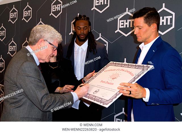 Fomer NFL player Sidney Rice and NY Giants player Steve Weatherford attend the EHT press conference at The Chelsea Stratus Featuring: Sidney Rice, Dr