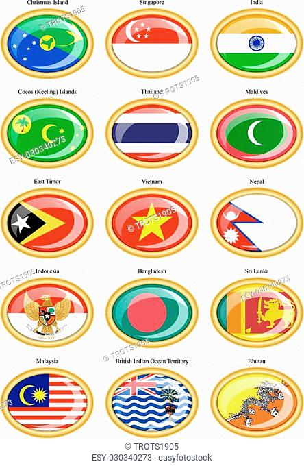 Set of icons. Flags of the Southern Asia