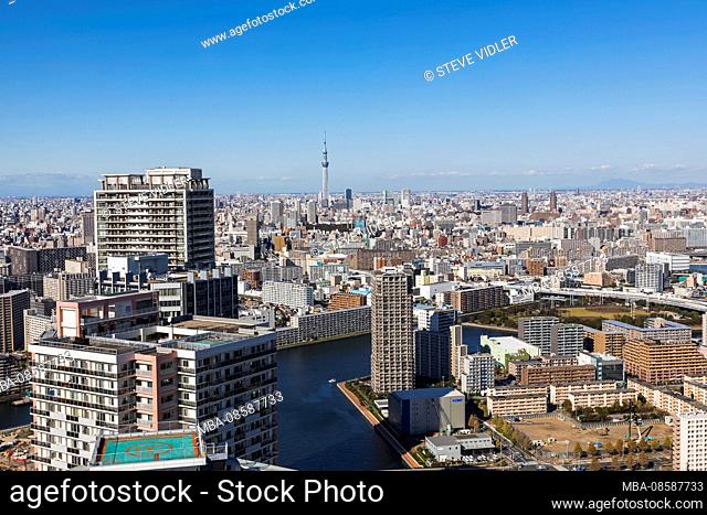 Japan, Honshu, Tokyo, Toyosu Area Skyline