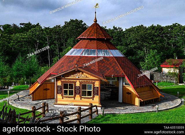 RUSSIA, SAKHALIN REGION - JULY 17, 2023: The Zharkiye Vody [Hot Waters] health resort stands on Iturup, the largest island of the Greater Kuril Chain