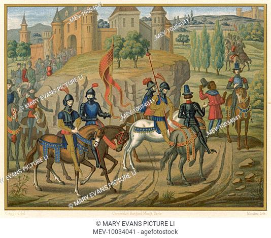 A column of medieval French soldiers accompany Renaud de Montauban and Gerard de Roussillon