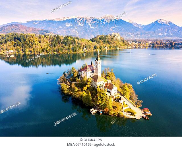 Bled Island and Lake Bled. Bled, Upper Carniolan region, Slovenia