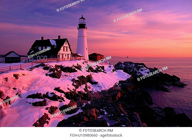 sunrise, head, sunset, maine, lighthouse, portland
