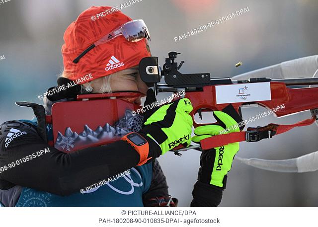 German biathlete Maren Hammerschmidt at the shooting range during biathlon training in the Alpensia Biathlon Centre in Pyeongchang, South Korea