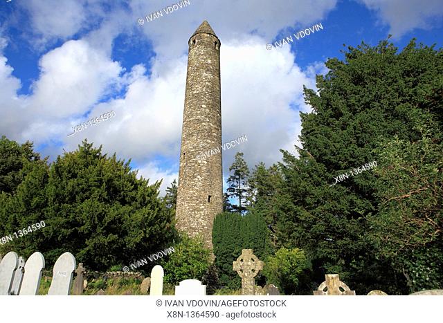Round tower 12 century, Glendalough, Wicklow mountains, Ireland
