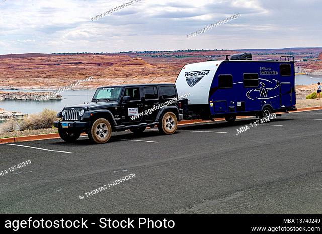 Wrangler Jeep parking close the Lake Powell, Utah, USA