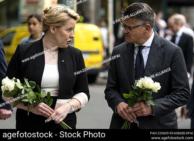 09 June 2022, Berlin: Franziska Giffey (SPD), Governing Mayor of Berlin, and Boris Rhein (CDU), Minister President of Hesse