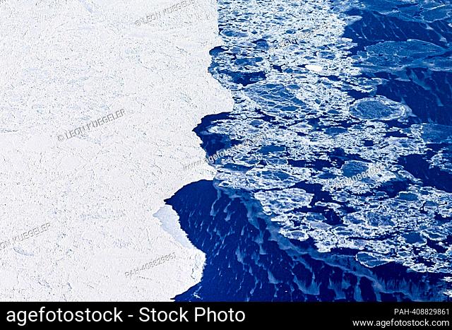 View from an airplane of drift ice in a bay near Groenland, May 13, 2023. Copyright: Leon Kuegeler/photothek.de. - Greenland/