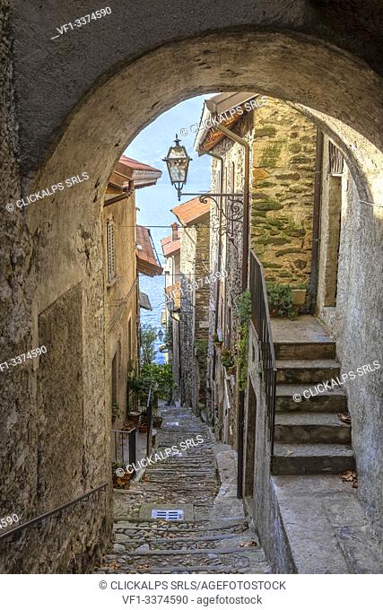 Alley of Corenno Plinio. Como Lake, Lombardy, Italy, Europe