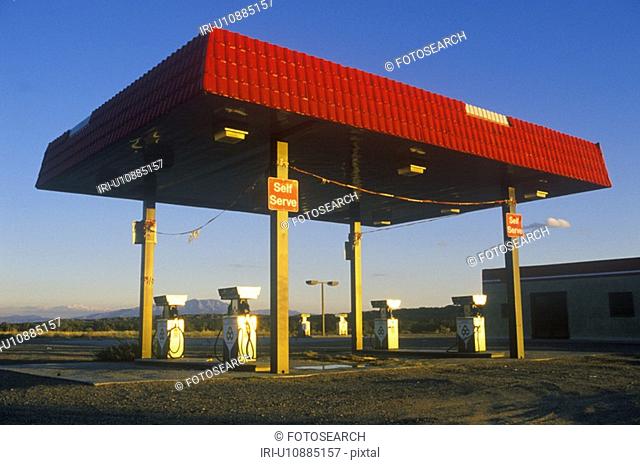 Modern roadside gas station with self serve pumps