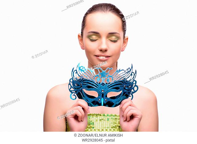 Young woman with mask isolated on white