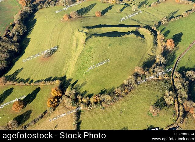 Bach Camp, a univallate Iron Age hillfort earthwork, near Brockmanton, Herefordshire, 2016. Creator: Damian Grady