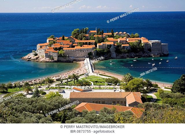 Aman Sveti Stefan hotel resort including the Miloceron Villa on the historic island of Sveti Stefan, Adriatic Sea, Montenegro