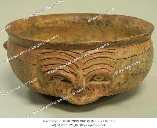 Bowl with Face, 5thâ€“4th century B.C., Peru, Chavin (?), Ceramic, H x W x D: 3 x 6 1/2 x 6 5/8 in. (7.6 x 16.5 x 16.8 cm), Ceramics-Containers