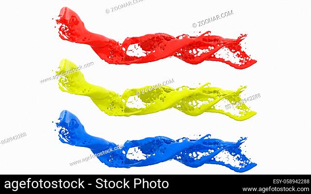 abstract isolated multi color liquid flow with bubbles - 3D Illustration