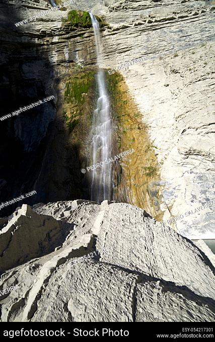 Sorrosal Waterfall in Broto, Pyrenees, Huesca Province, Aragon, Spain