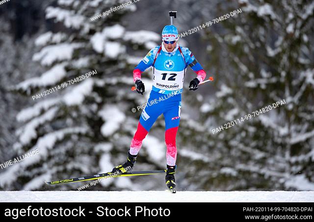 13 January 2022, Bavaria, Ruhpolding: Biathlon: World Cup, Sprint 10 km in Chiemgau Arena, men. Anton Babikov from Russia in action
