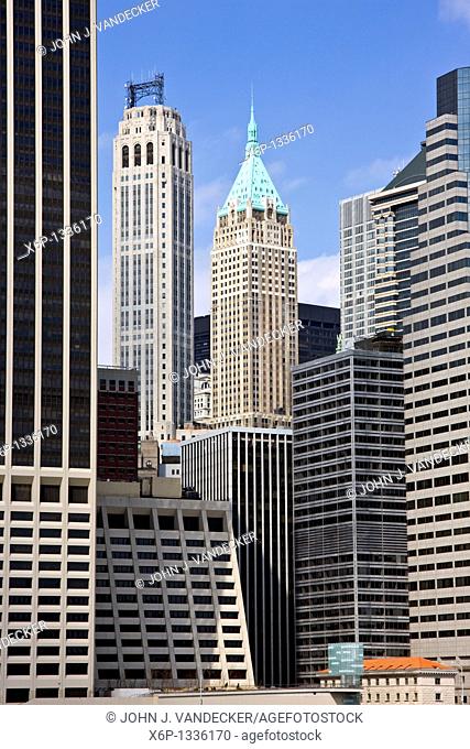 Woolworth building and 20 Exchange Place landmark buildings in Lower Manhattan, New York City