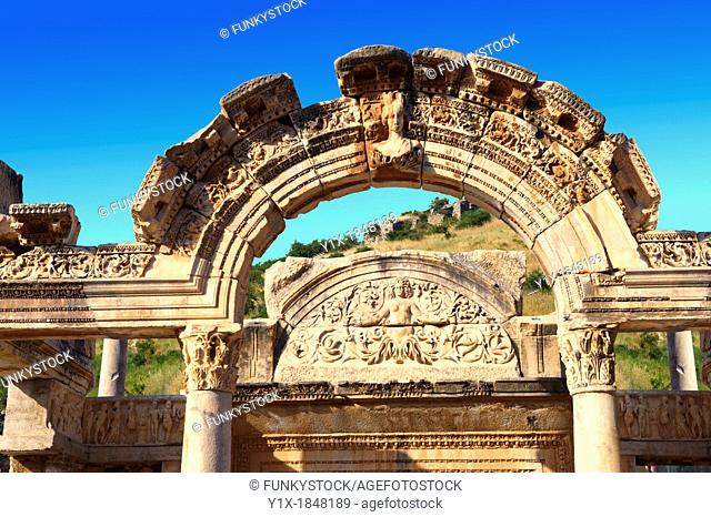 The Temple of Emperor Hadrian on Curetes Street  117 - 138 A D   Ephesus Archaeological Site, Anatolia, Turkey