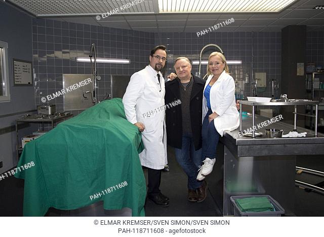 from left: actor Jan Josef LIEFERS (plays Professor Karl-Friedrich Boerne) actor Axel PRAHL (plays commissioner Frank Thiel) and actress ChrisTine URSPRUCH...
