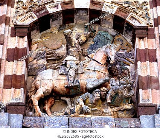 Equestrian figure on the façade of the Monastery of San Pedro de Cardena, Trappist abbey located ?
