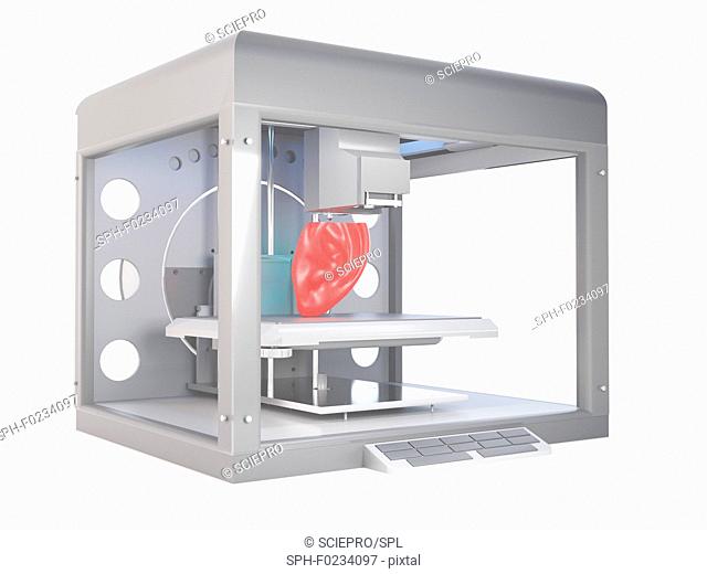 Illustration of a 3d printer printing an ear