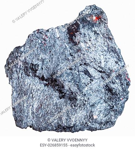 macro shooting of mineral resources - antimony ore specimen (Stibnite, antimonite) isolated on white background