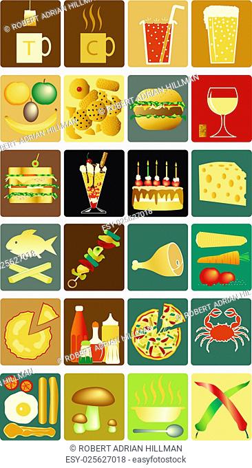 Set of editable vector icons of drinks and snacks