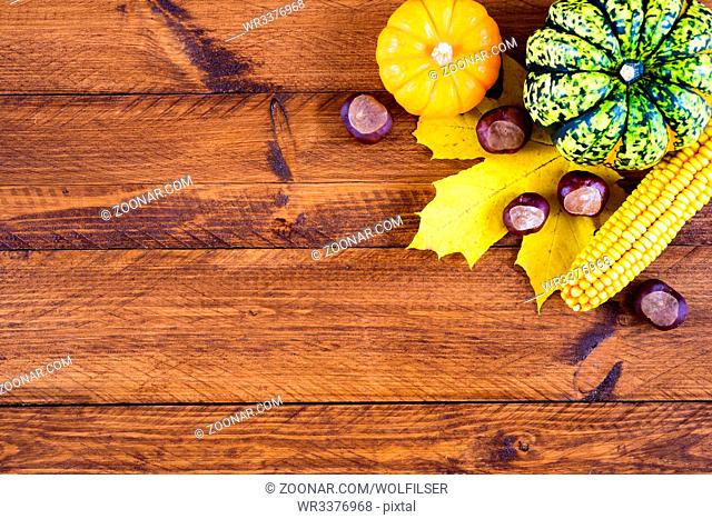 autumn decoration with pumpkin and leaves