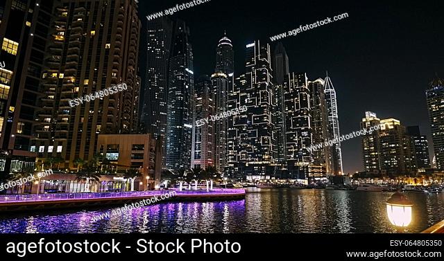 Night trip of Dubai Marina is a district in Dubai, United Arab Emirates