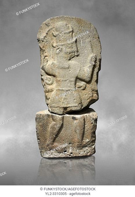 Hittite monumental relief sculpture of a god probably about to kill a lion (missing) with his axe. Late Hittite Period - 900-700 BC