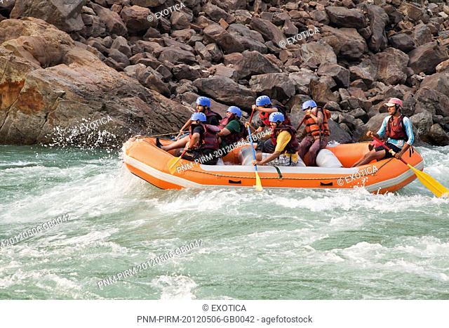Tourists enjoying whitewater rafting in River Ganges, Rishikesh, Dehradun District, Uttarakhand, India
