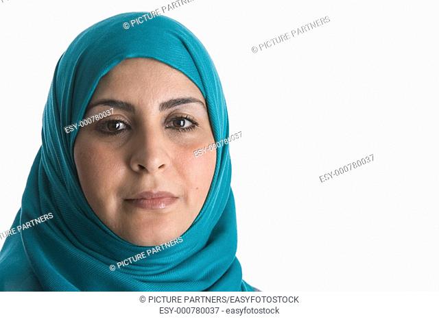 Portrait of an Arabic Muslim Woman with space for text