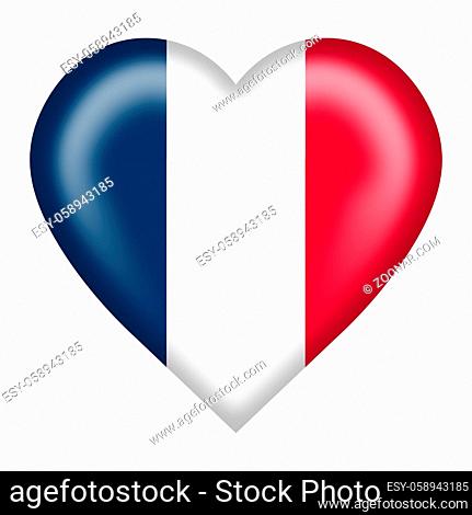 A France flag heart button isolated on white with clipping path